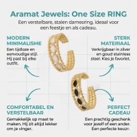 Open Ring RVS met Bolletjes Motief en Emaille Eclips (7 mm) - Zwart -