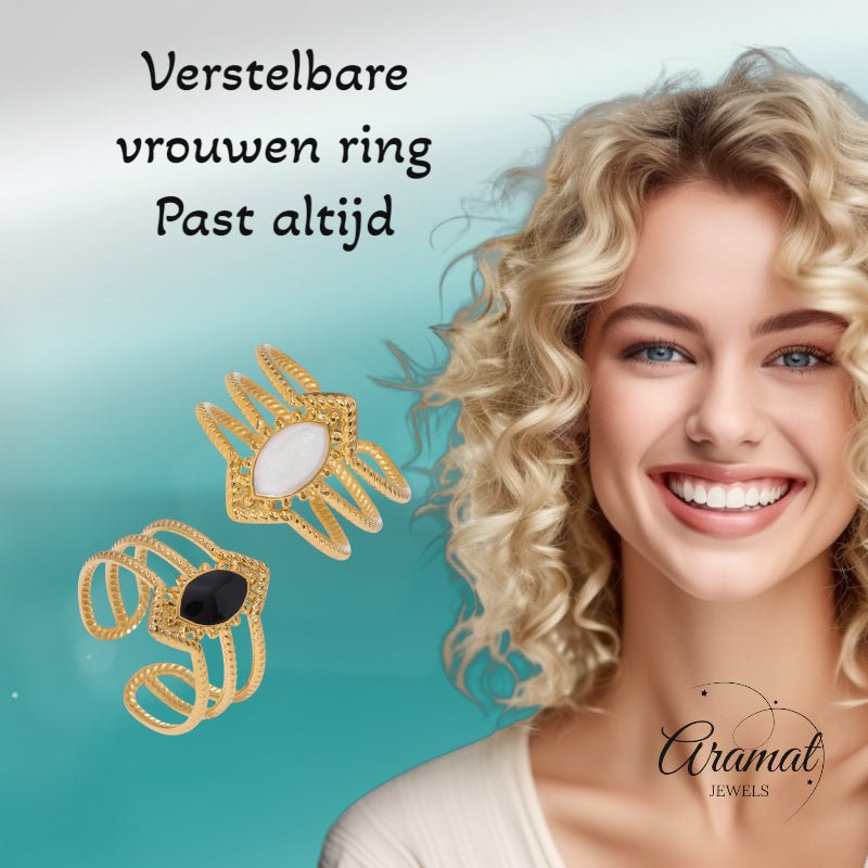 Open Ring RVS met Druppel Emaille en Gedraaide Banden (15 mm) - Zwart -