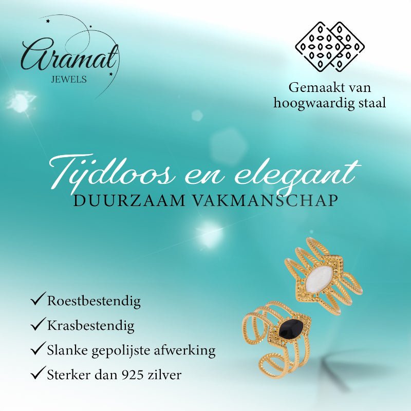 Open Ring RVS met Druppel Emaille en Gedraaide Banden (15 mm) - Zwart -