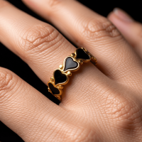 Open Ring RVS met Hartjes Motief en Emaille (6 mm) - Zwart -