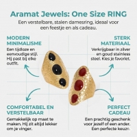 Statement Ring RVS met Drie Ovale Emaille Vullingen (45 mm Lang) - Rood -