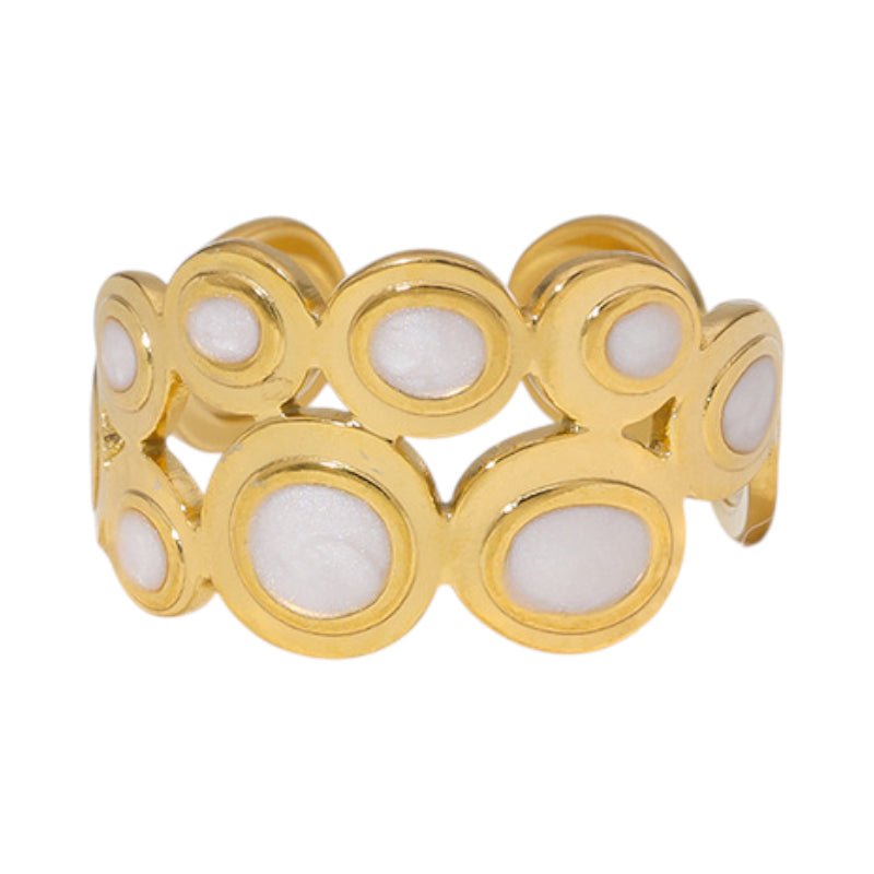 Open Ring RVS met Cirkelmotief en Emaille (12 mm) - Wit -