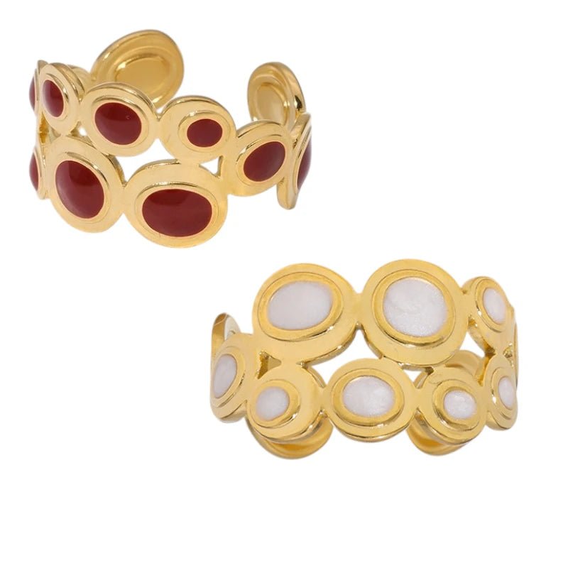 Open Ring RVS met Cirkelmotief en Emaille (12 mm) - Wit -