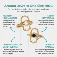 Open Ring RVS Hamsa Hand en Oog met Emaille (18 mm) - Zwart -
