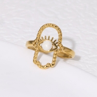 Open Ring RVS Hamsa Hand en Oog met Emaille (18 mm) - Zwart -
