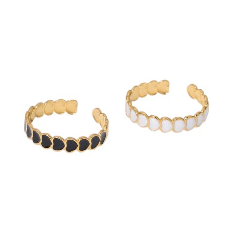Open Ring RVS met Hartjes Schakel en Emaille (4,5 mm) - Zwart -