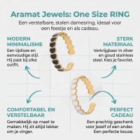 Open Ring RVS met Hartjes Schakel en Emaille (4,5 mm) - Zwart -