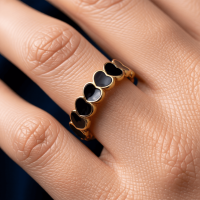 Open Ring RVS met Hartjes Schakel en Emaille (4,5 mm) - Zwart -