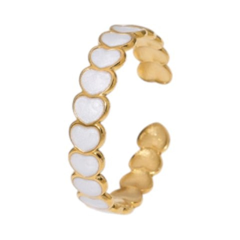Open Ring RVS met Hartjes Schakel en Emaille (4,5 mm) - Zwart -