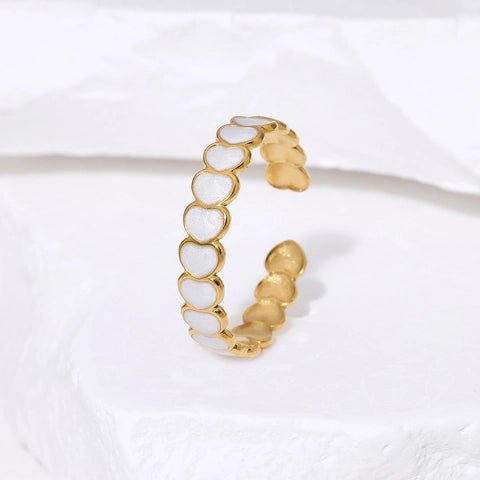 Open Ring RVS met Hartjes Schakel en Emaille (4,5 mm) - Zwart -