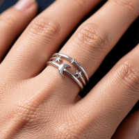 Open Ring RVS met Drie Sterren en Maan (9 mm) - Zilverkleur -