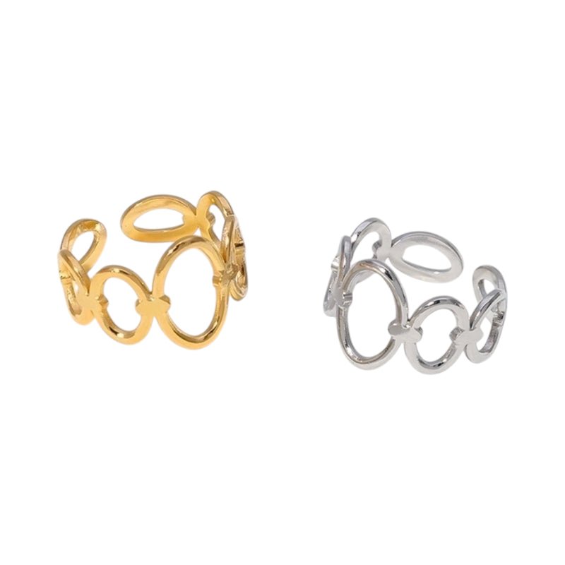 Open Ring RVS met Ovale Cirkelmotief (12 mm Breed) - Zilverkleur -