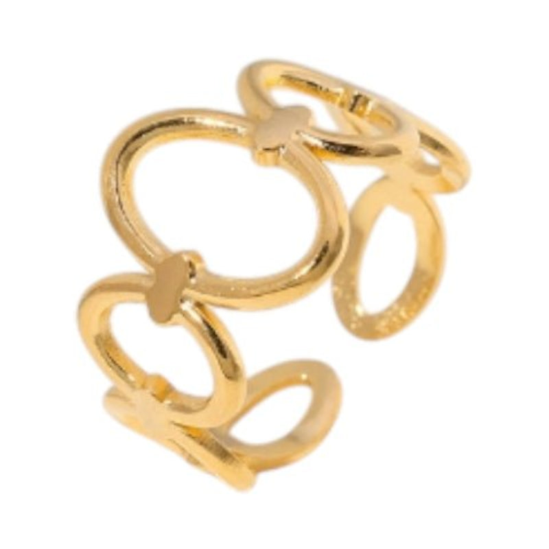 Open Ring RVS met Ovale Cirkelmotief (12 mm Breed) - Zilverkleur -