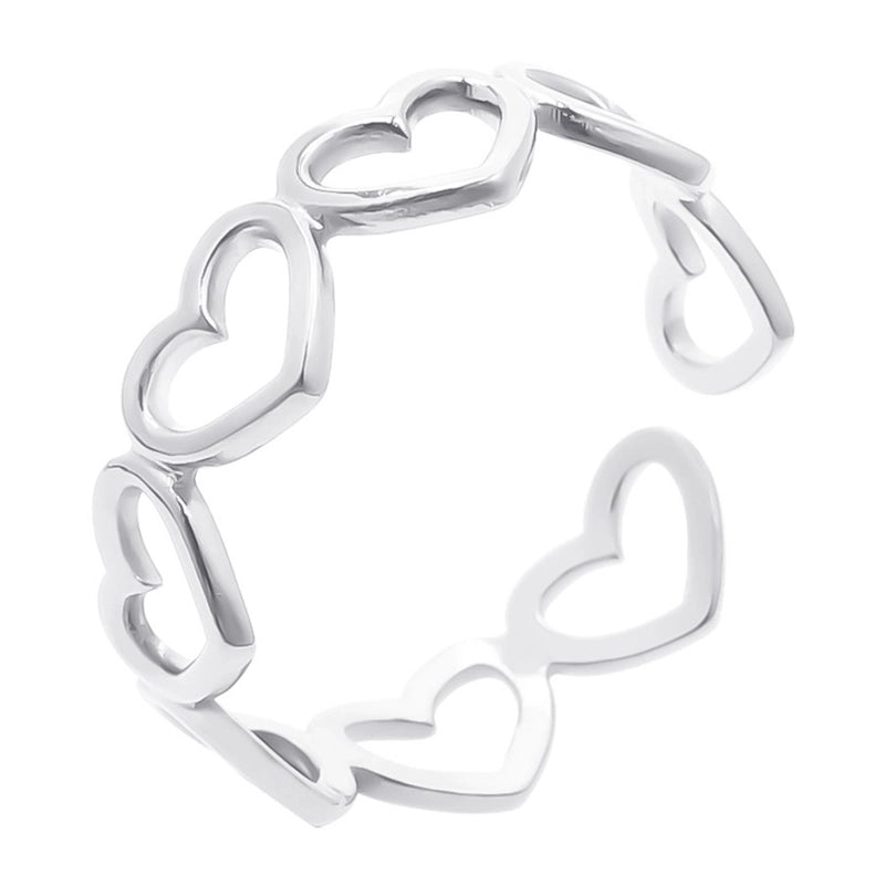 Open Ring RVS Hartjes Schakel (Multicolor, Zilver- of Goudkleur) - Zilverkleur -