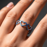 Open Ring RVS Hartjes Schakel (Multicolor, Zilver- of Goudkleur) - Zilverkleur -