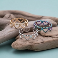 Open Ring RVS Hartjes Schakel (Multicolor, Zilver- of Goudkleur) - Zilverkleur -