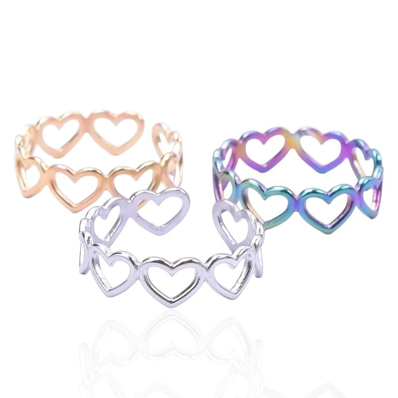 Open Ring RVS Hartjes Schakel (Multicolor, Zilver- of Goudkleur) - Zilverkleur -