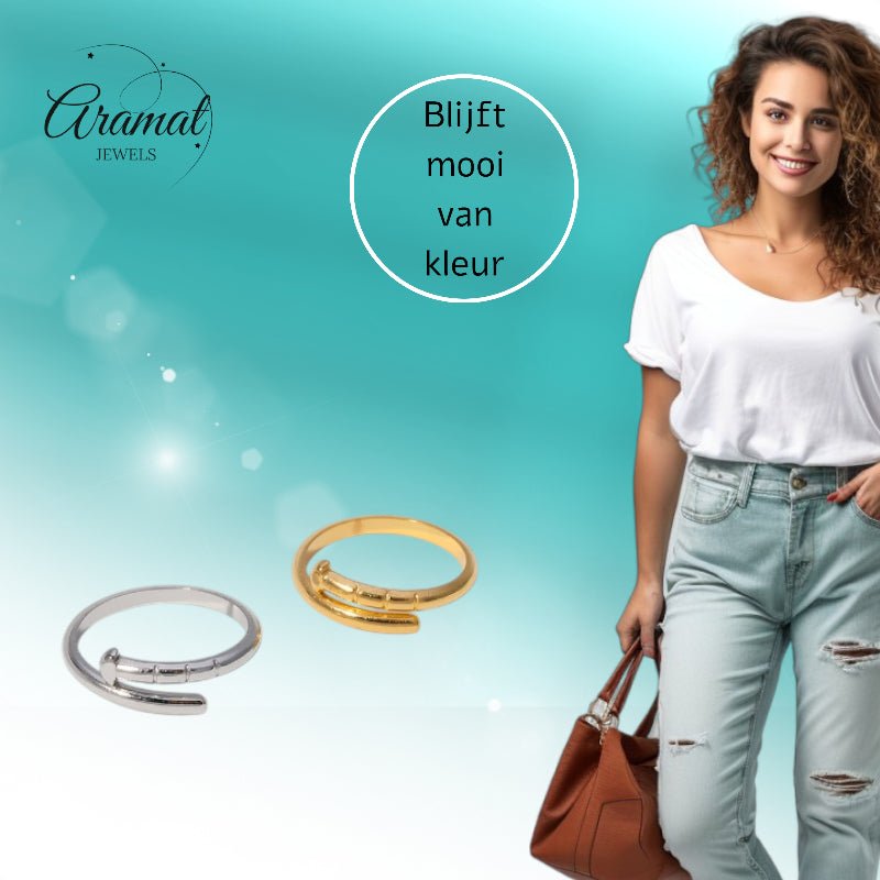 Tijdloze Open Ring met Spijker Design (RVS 4 mm) - Zilverkleur -