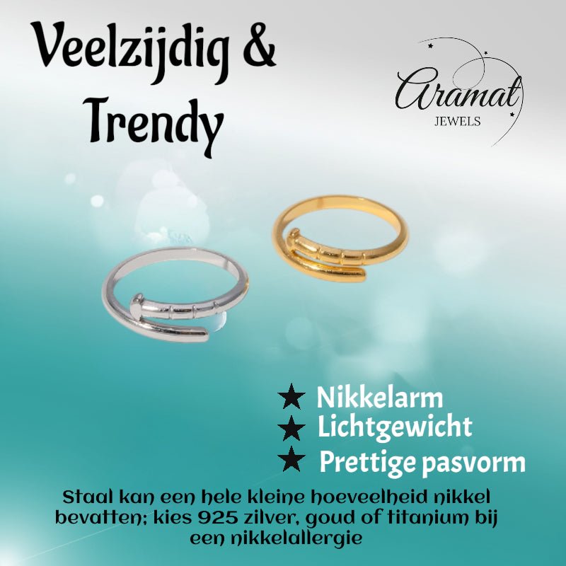 Tijdloze Open Ring met Spijker Design (RVS 4 mm) - Zilverkleur -