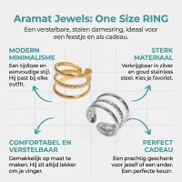 Open Ring Driedubbele Band: Glad en Gedraaid (15 mm Breed) - Zilverkleur -