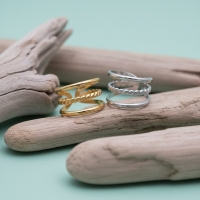 Open Ring Driedubbele Band: Glad en Gedraaid (15 mm Breed) - Zilverkleur -