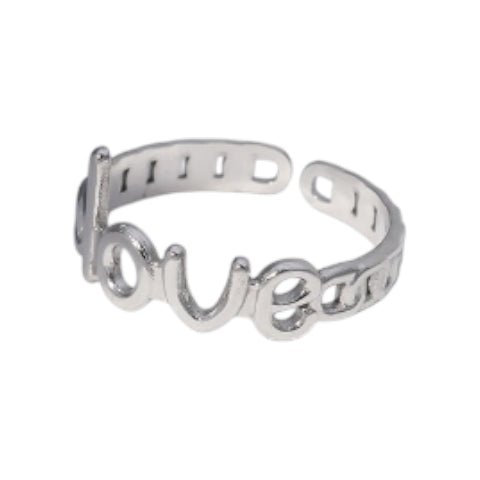 Open Ring Schakel Motief met Love Letters (8 mm Verstelbaar) - Zilverkleur -