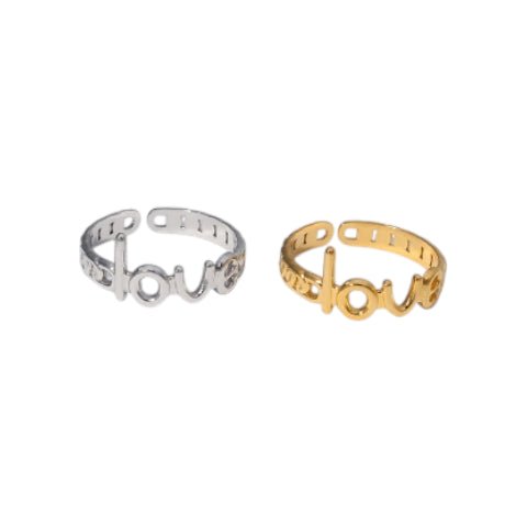 Open Ring Schakel Motief met Love Letters (8 mm Verstelbaar) - Zilverkleur -