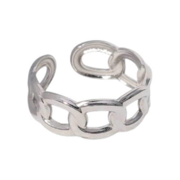 Open Ring Schakel Motief: Gladde en Fijne Schakelband (8 mm) - Zilverkleur -