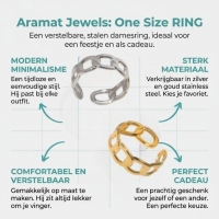 Open Ring Schakel Motief: Gladde en Fijne Schakelband (8 mm) - Zilverkleur -