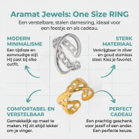 Open Ring Gekruist Motief: Glad en Schakel (RVS Verstelbaar) - Zilverkleur -