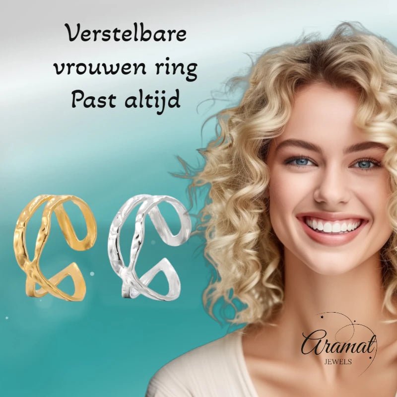 Open Ring Gehamerd Staal (RVS Verstelbaar) - Goudkleur -
