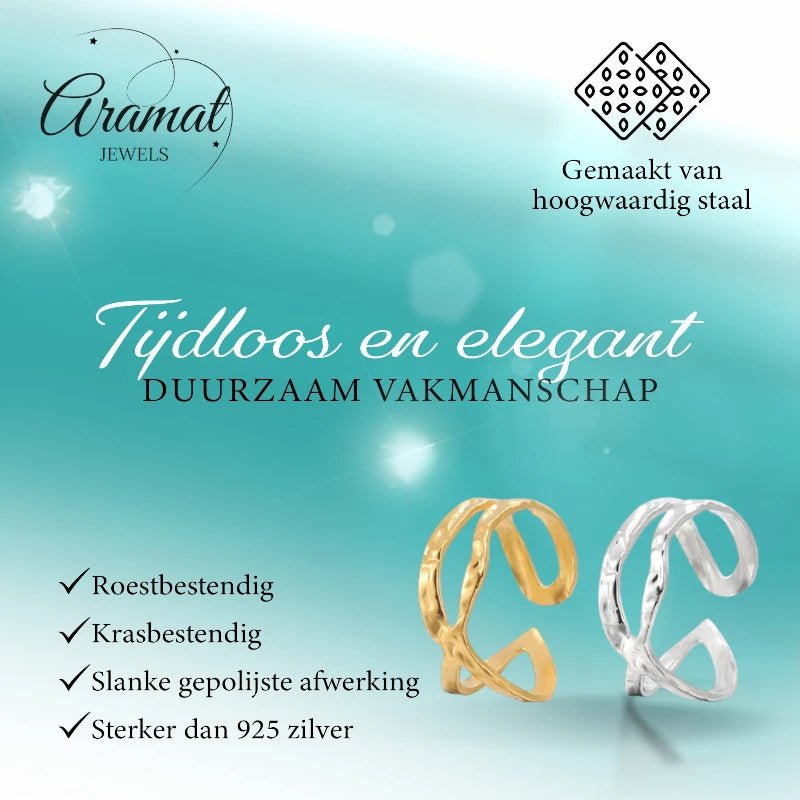 Open Ring Gehamerd Staal (RVS Verstelbaar) - Goudkleur -