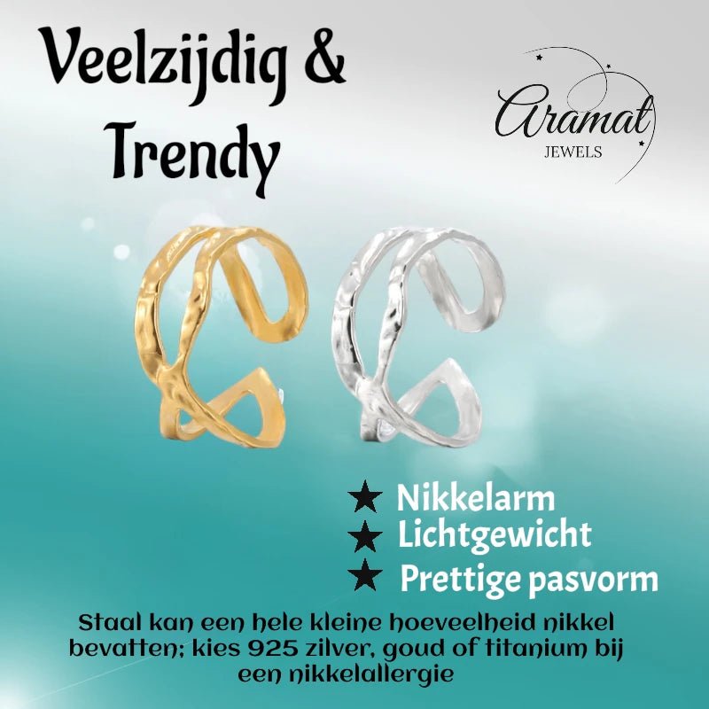 Open Ring Gehamerd Staal (RVS Verstelbaar) - Goudkleur -