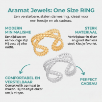 Open Ring Gekruiste Lijn met Bolletjes Reli&Atilde;&laquo;f (Verstelbaar RVS) - Goudkleur -