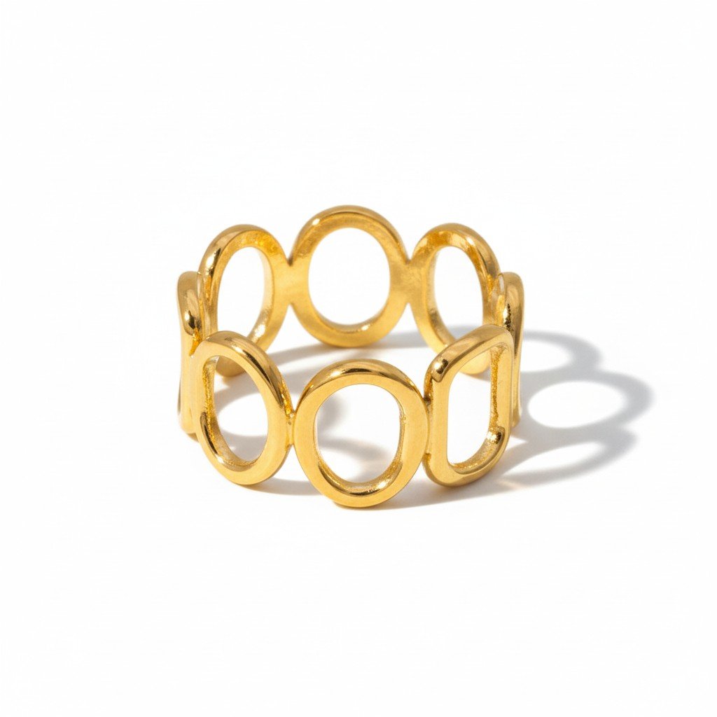 Open Ring met Ovale en Vierkante Schakels (Zilver- of Goudkleurig RVS) - Goudkleur -