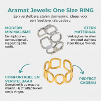 Open Ring met Ovale en Vierkante Schakels (Zilver- of Goudkleurig RVS) - Goudkleur -