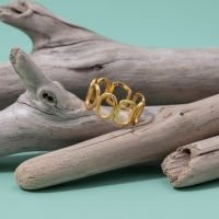 Open Ring met Ovale en Vierkante Schakels (Zilver- of Goudkleurig RVS) - Goudkleur -
