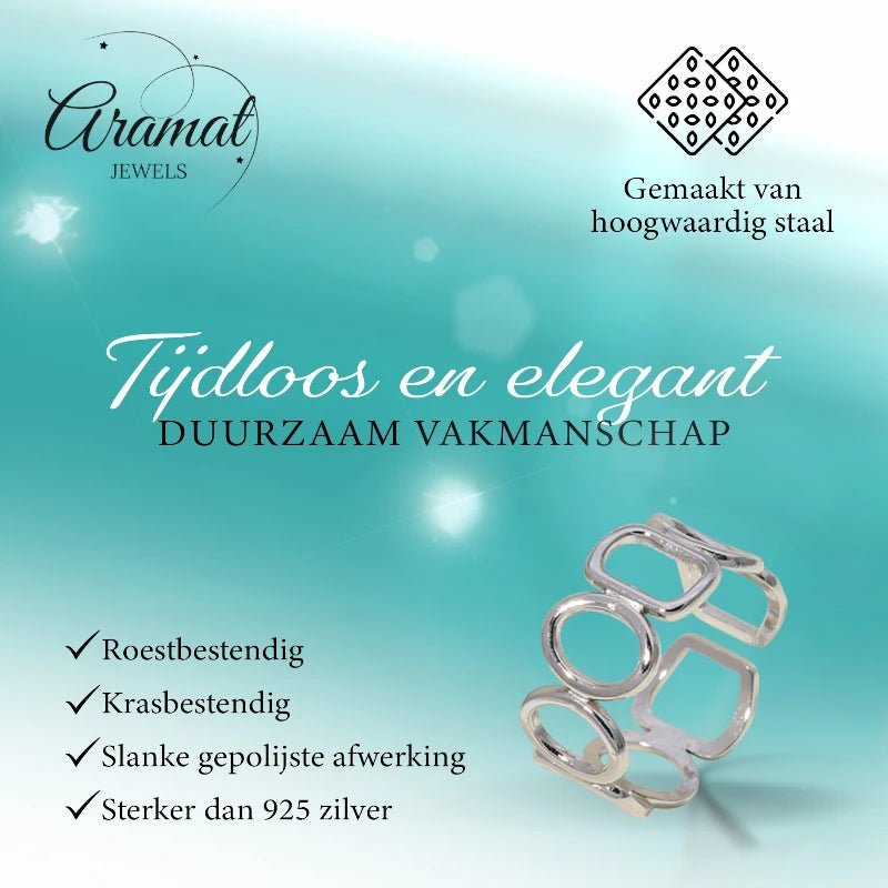 Open Ring met Ovale en Vierkante Schakels (Zilver- of Goudkleurig RVS) - Goudkleur -