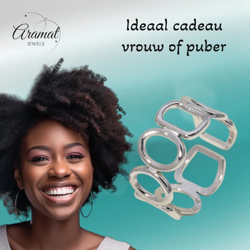 Open Ring met Ovale en Vierkante Schakels (Zilver- of Goudkleurig RVS) - Goudkleur -