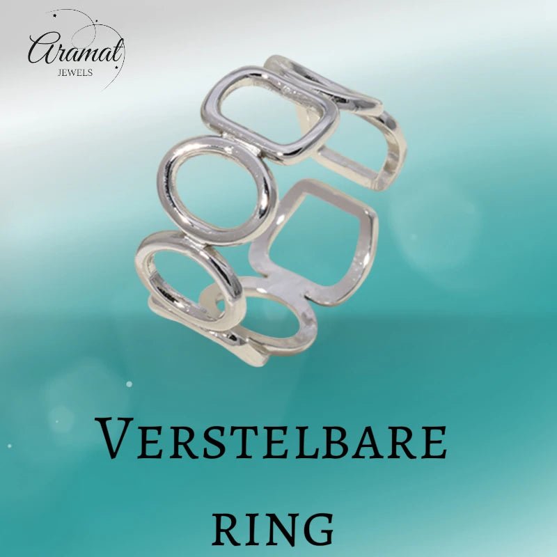 Open Ring met Ovale en Vierkante Schakels (Zilver- of Goudkleurig RVS) - Goudkleur -