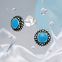 Oorstekers &acirc;&euro;&ldquo; Sterling Zilver Bali Etnisch Blauw Emaille 6mm Rond Geoxideerd -