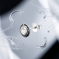 Oorstekers &acirc;&euro;&ldquo; Sterling Zilver Bali Etnisch Transparant Kristal 7mm Rond Geoxideerd