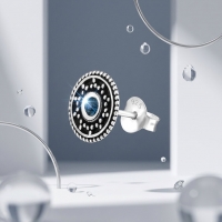 Oorstekers &acirc;&euro;&ldquo; Sterling Zilver Bali Etnisch Donker Blauw Kristal 9mm Rond Geoxideer