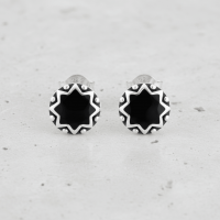 Oorstekers &acirc;&euro;&ldquo; Sterling Zilver Bali Etnisch Zwart Emaille 8mm Rond Geoxideerd - Her