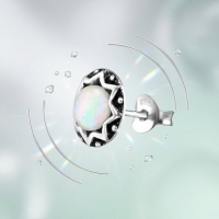 Oorstekers &acirc;&euro;&ldquo; Sterling Zilver Bali Etnisch Wit Opaal 9mm Rond Geoxideerd -