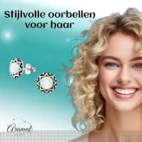 Oorstekers &acirc;&euro;&ldquo; Sterling Zilver Bali Etnisch Wit Opaal 9mm Rond Geoxideerd -