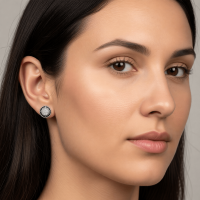 Oorstekers &acirc;&euro;&ldquo; Sterling Zilver Bali Etnisch Witte Glitter 7mm Rond Geoxideerd -