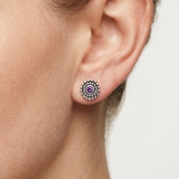 Oorstekers &acirc;&euro;&ldquo; Sterling Zilver Bali Etnisch Paars Kristal 6mm Dames - Heren