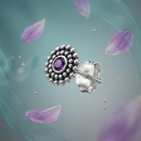 Oorstekers &acirc;&euro;&ldquo; Sterling Zilver Bali Etnisch Paars Kristal 6mm Dames - Heren