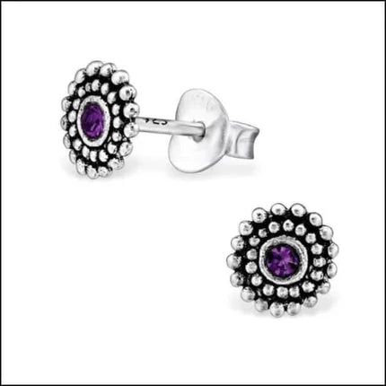 Oorstekers &ndash; Sterling Zilver Bali Etnisch Paars Kristal 6mm Dames